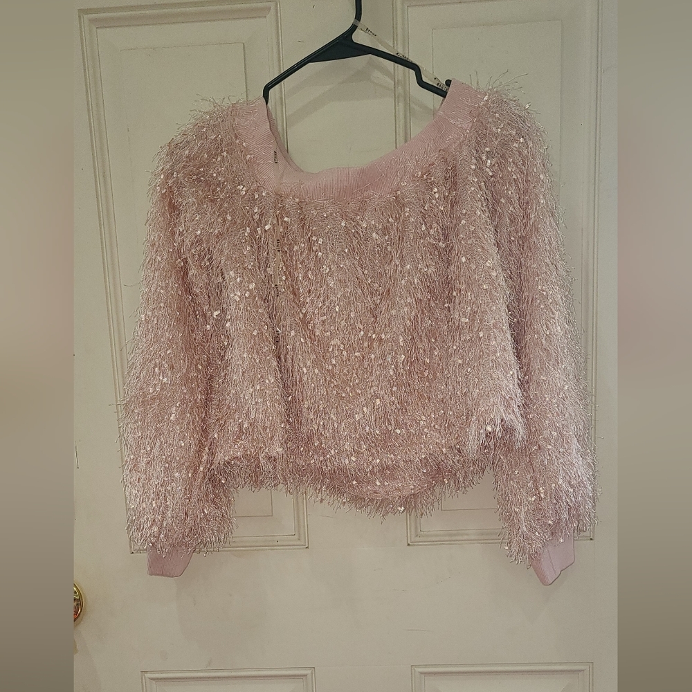 Pink furry crop sweater